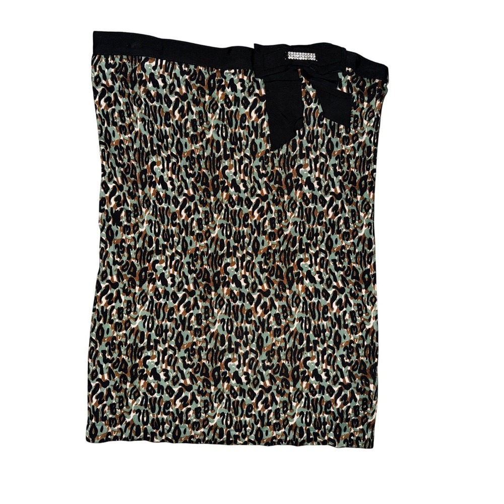 Y2K Army Green‎ & Black Leopard Print Knit PencilSkirt Sweater Large Camo Sexy